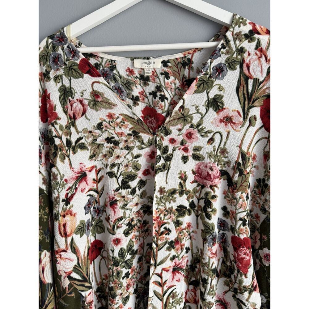 Umgee Floral Boho Tunic Top S/M Bell Sleeve Flowy Bohemian Blouse Cottagecore - Picture 5 of 6
